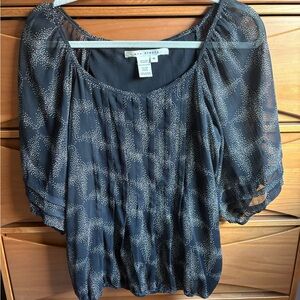 Max Studio Sheer Black Blouse with White Speckles